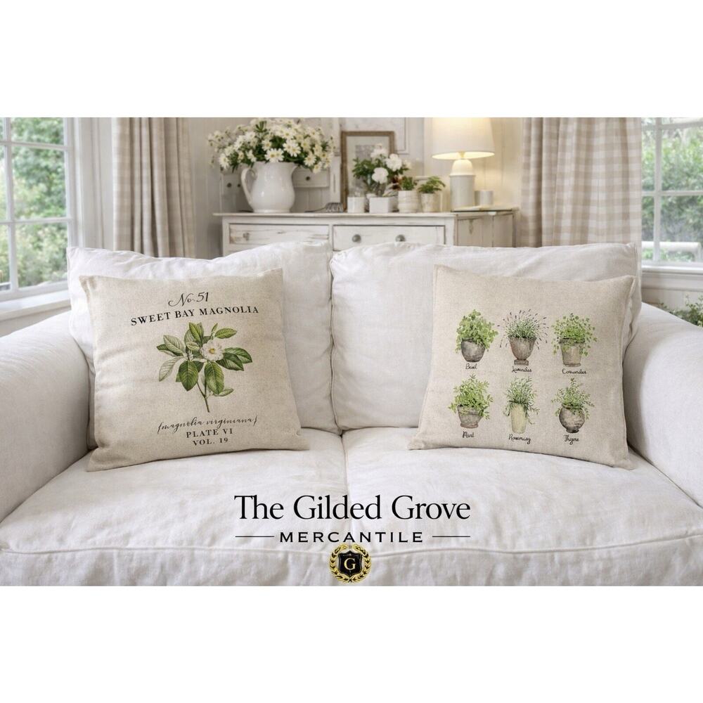 Porter Lane Botanical Pillow Covers Only Set Of 2 Magnolia Herb Farmhouse 16”